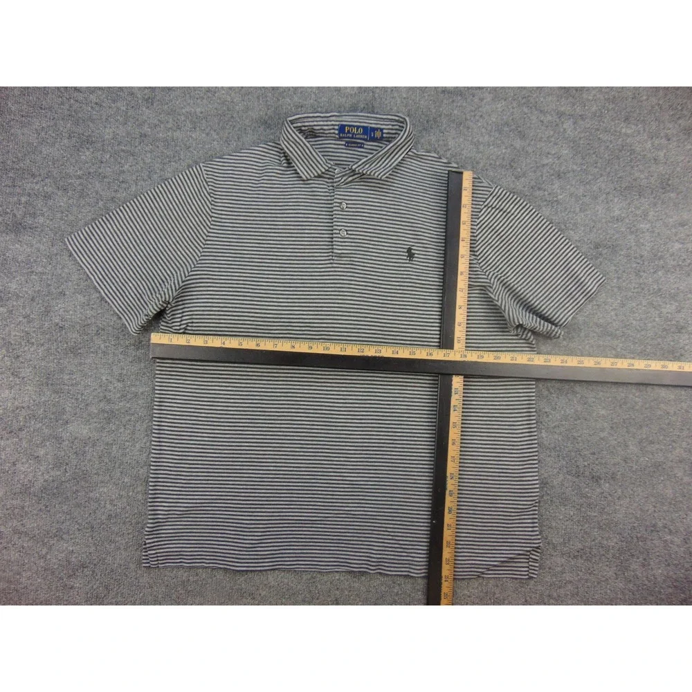Polo Ralph Lauren Polo Mens L Classic Fit Gray‎ Striped Short Sleeve Preppy Core